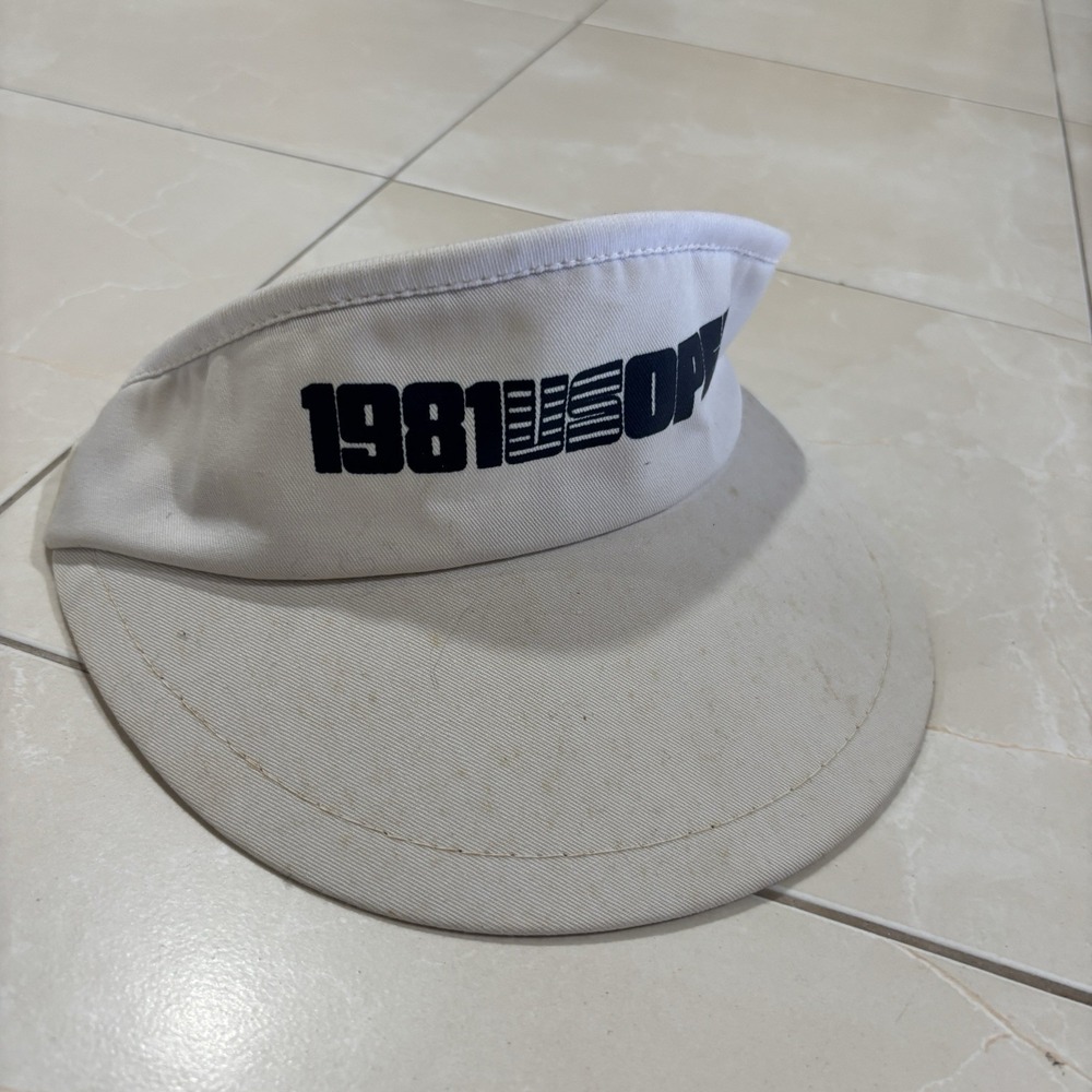 Vintage 80s 1981 US Open Visor Hat Golf Tennis Cap White Adjustable Adult Size